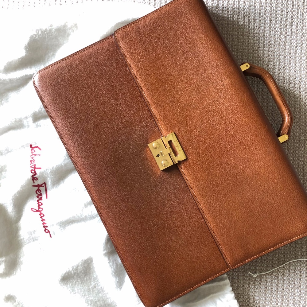 Salvatore Ferragamo vintage new leather briefcase